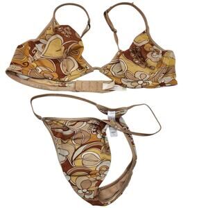 Vintage 90s Victoria’s Secret Retro Floral Bra & Thong Set – Size 36C / L